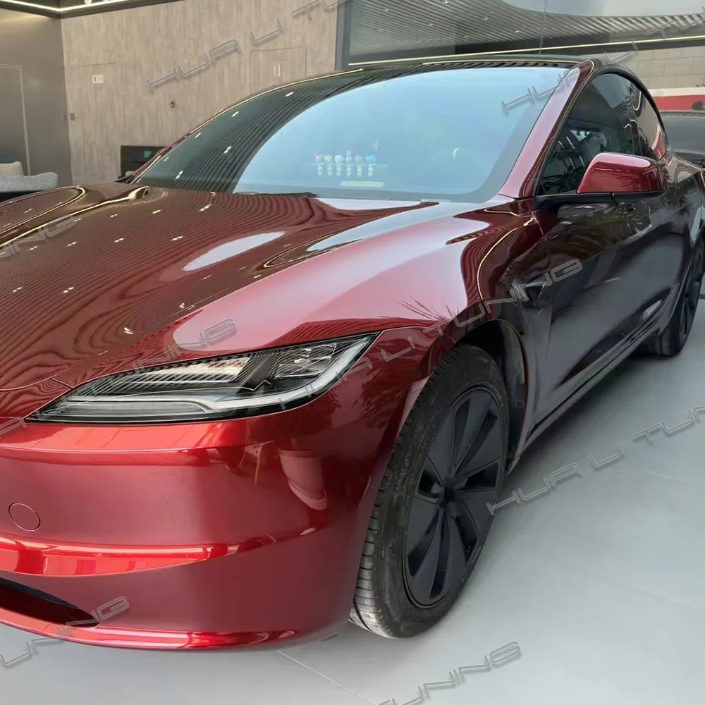 Car Wrapping Vinyl Film For Tesla Model 3 Highland 2024 or Universal Auto PET Liquid Red Highest quality Scroll Wrap up