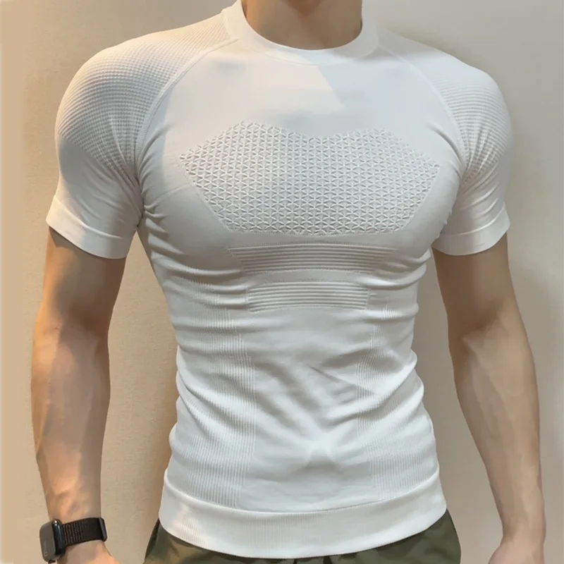 Summer T Shirt Men Compression Gyms Fitness Tshirt Slim Fit Elastic Skinny Tops Tee Short Sleeve T-Shirt Casual Tops Men Jersey
