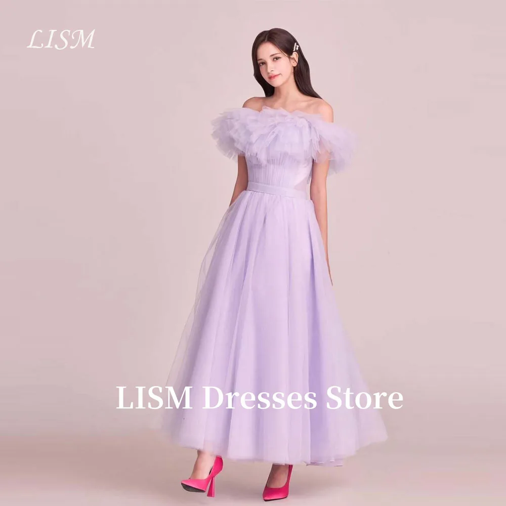 

LISM Fairy Lilac Tulle Prom Evening Dresses Korea Wedding Photo shoot Party Dress Ankle Garden Ruffles Neck Birthday Customized