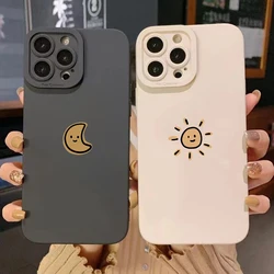 For iPhone 15 Pro Max Case Minimalist Cartoon Sun Moon Phone Case For iPhone 14 13 12 11 13 Mini XS XR X 7 8 Plus Silicone Cover
