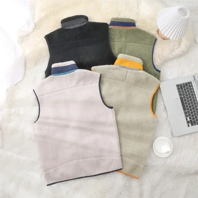 Jaqueta Masculina Americana de Lã, Colete Casual de Cordeiro para Homens e Mulheres, Jaqueta Solta para Outono e Inverno, Colete Esportivo de Inverno Masculino