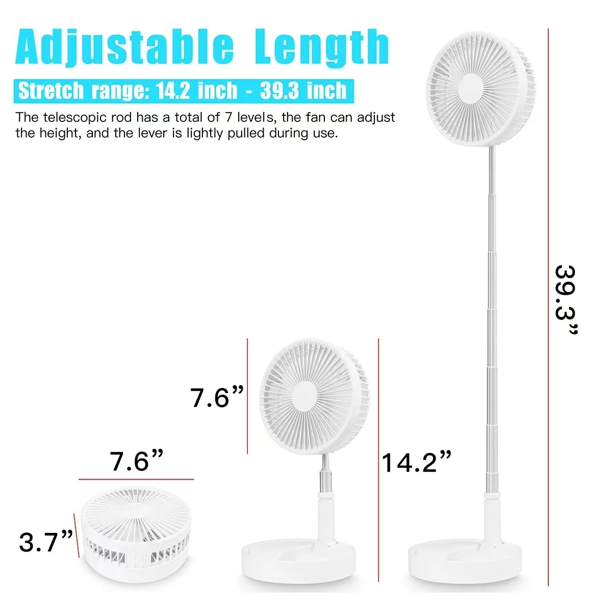 Type-C Rechargeable Portable Folding Remote Control Fan Standing Cooling Telescopic Foldable Electric Fan