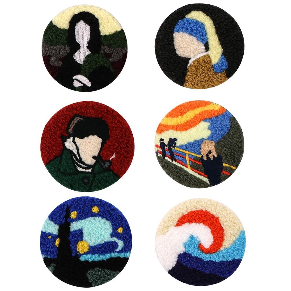 Classic Oil Painting Van Gogh Tinplate Brooch Women Towel Embroidery Lapel Badges for Clothes Backpacks Button Pins Accessories 