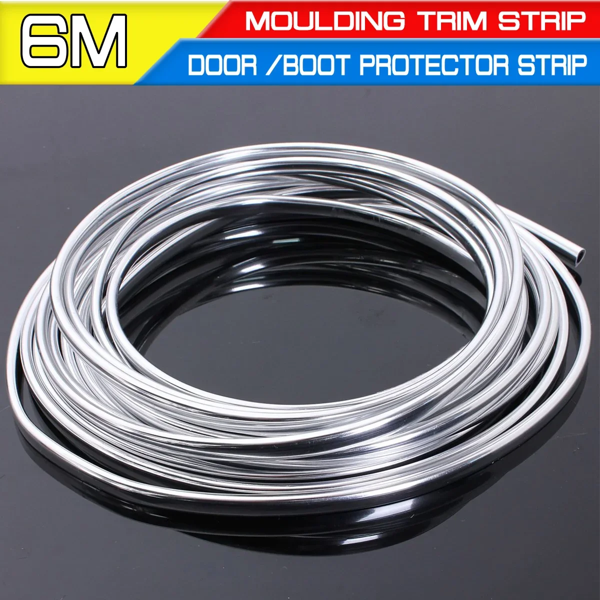 6M Car Door Chrome Moulding Trim Strip Edge Scratch Guard Protector Cover Strip Roll Chrome Styling Moulding Trim Strip