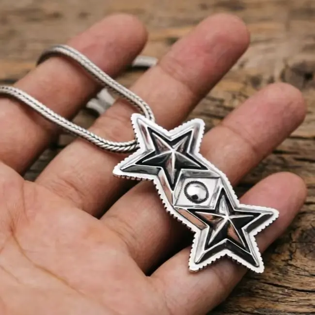 

S925 sterling silver double star pendant, long collarbone chain, sweater chain, pendant, expert necklace, men's accessory