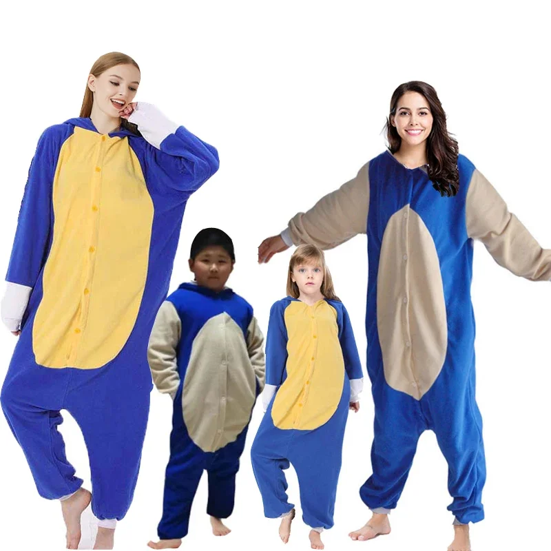 PAJAMASE Hedgehog Family Jumpsuit Women Onesie Adult Fleece Cartoon Cosplay Costumes Kids Birthday Pijama Raccoon Kigurumi