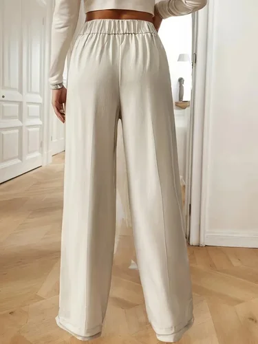 Imagen 2 del producto Pantalones de pierna ancha de cintura alta para mujer - 2025 nuevos pantalones fluidos hasta el suelo, pantalones de salón minimalistas de corte recto con cintura elástica