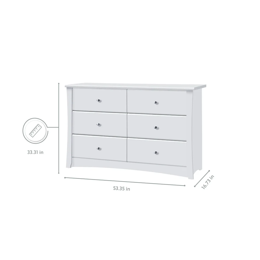 6 Drawer Double Dresser Nursery Storage Wood Modern Design Safety Tested Tip Over Restraint Drawer Safety Stops Childrens