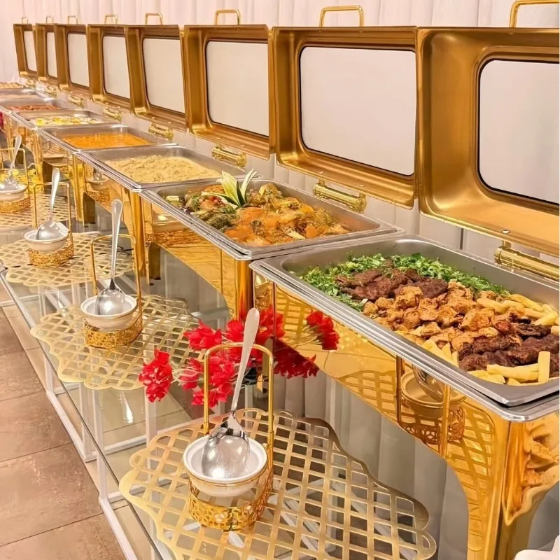 Gold Stainless Steel 9L Buffet Warmer Chafing Dish for Wedding Hotel Restaurant