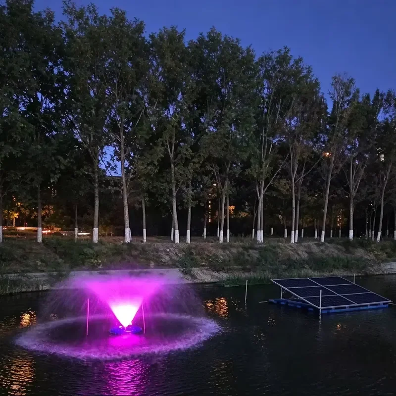 Solar Fountain Aerator with RGB LED Lights Night Light Show Solar Water Oxygen Pump for Pond Lake Aquaculture Landscape