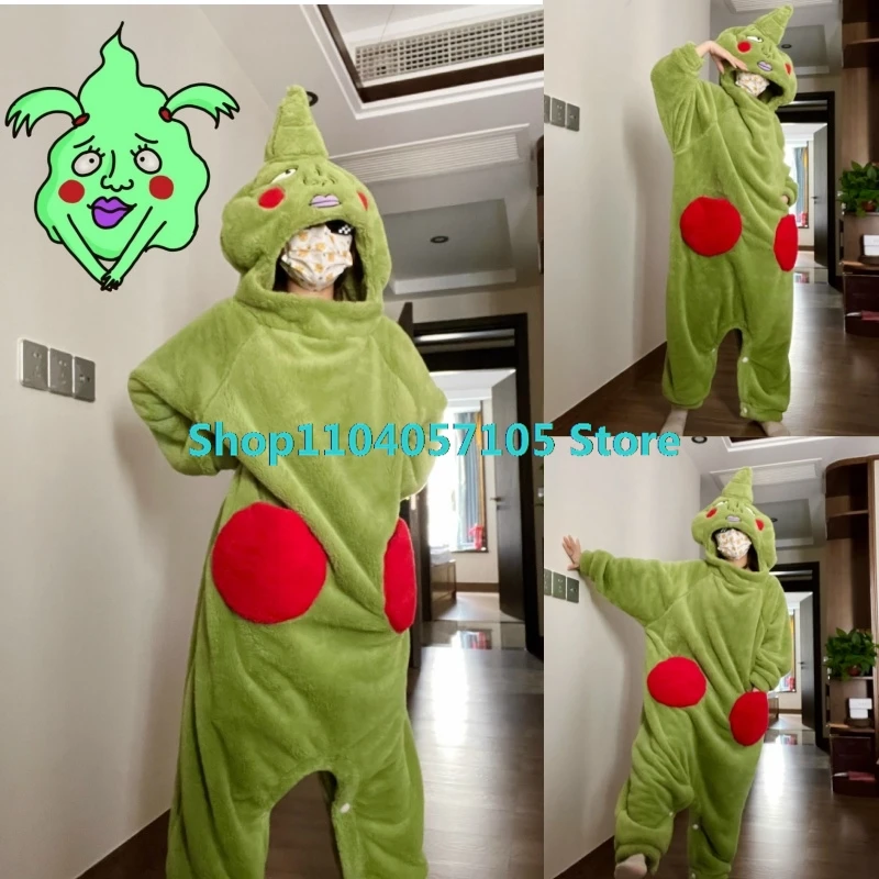 Anime Mob Dimple Cosplay Costume Mobu Saiko Hyak Psycho Flannel Pajamas Green Jumpsuits 100 Man Woman Kawaii Home Furnishings