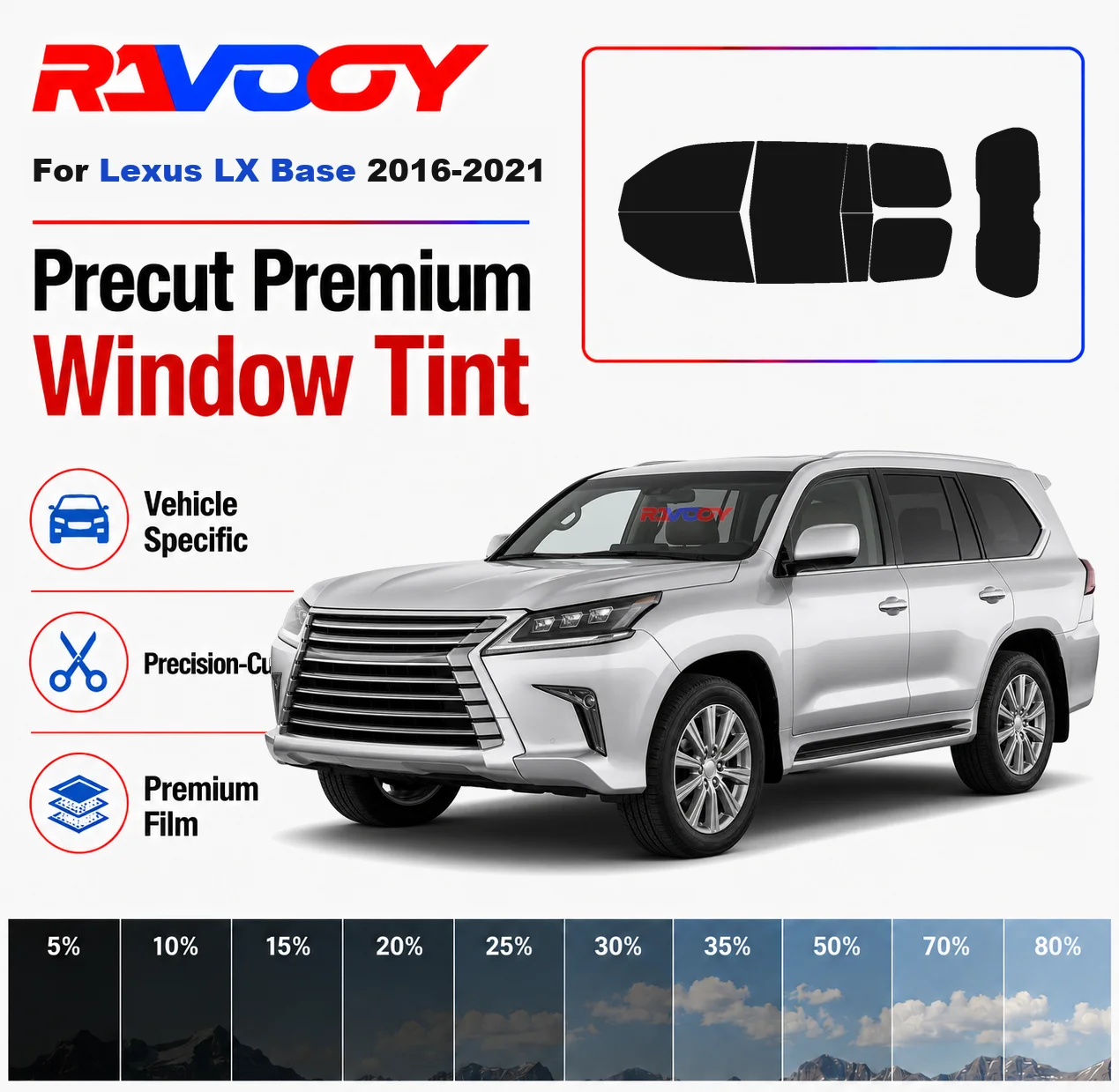 Premium Precut Window Tint Kit Front Rear Windows Rear Windshield For Lexus LX Base 2016-2021 Complete Set Nano Ceramic Film