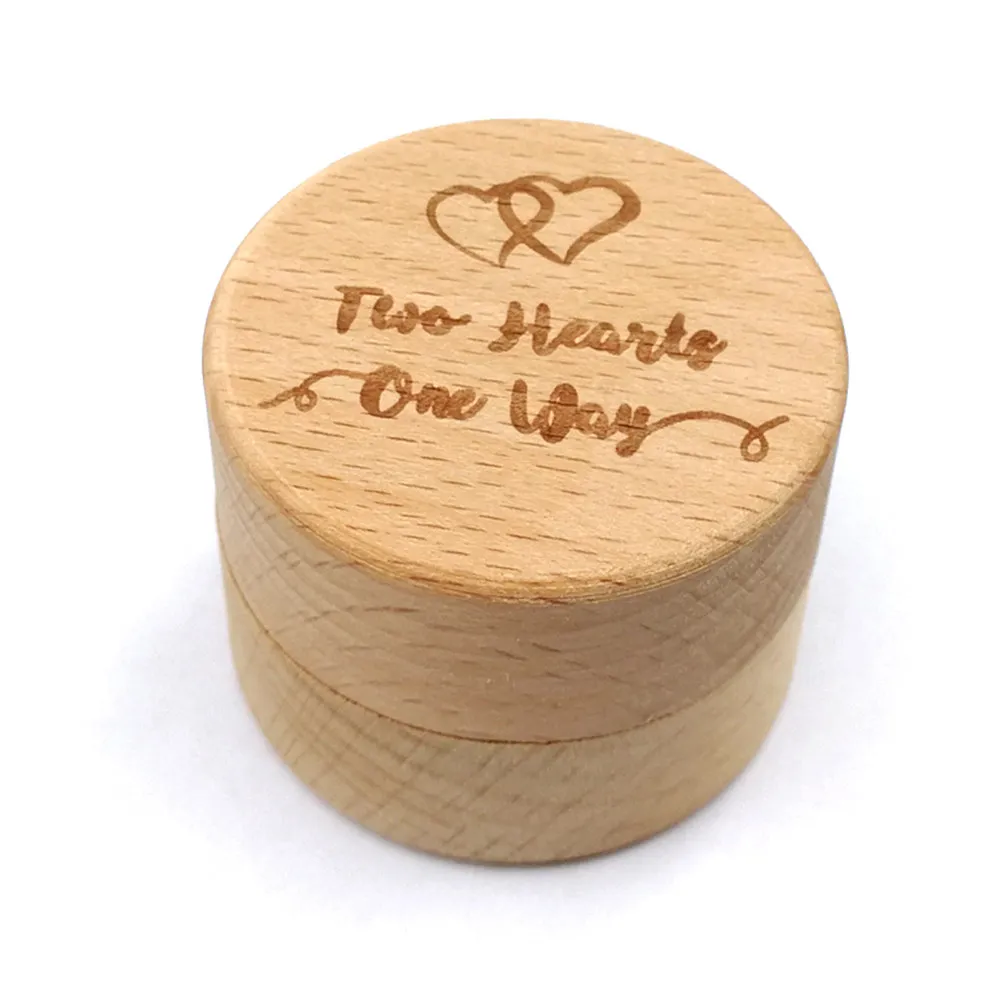 Vintage Wooden Ring Box – Round Rustic Design for Wedding, Engagement, Valentine’s Day, Proposal, Necklace & Earrings