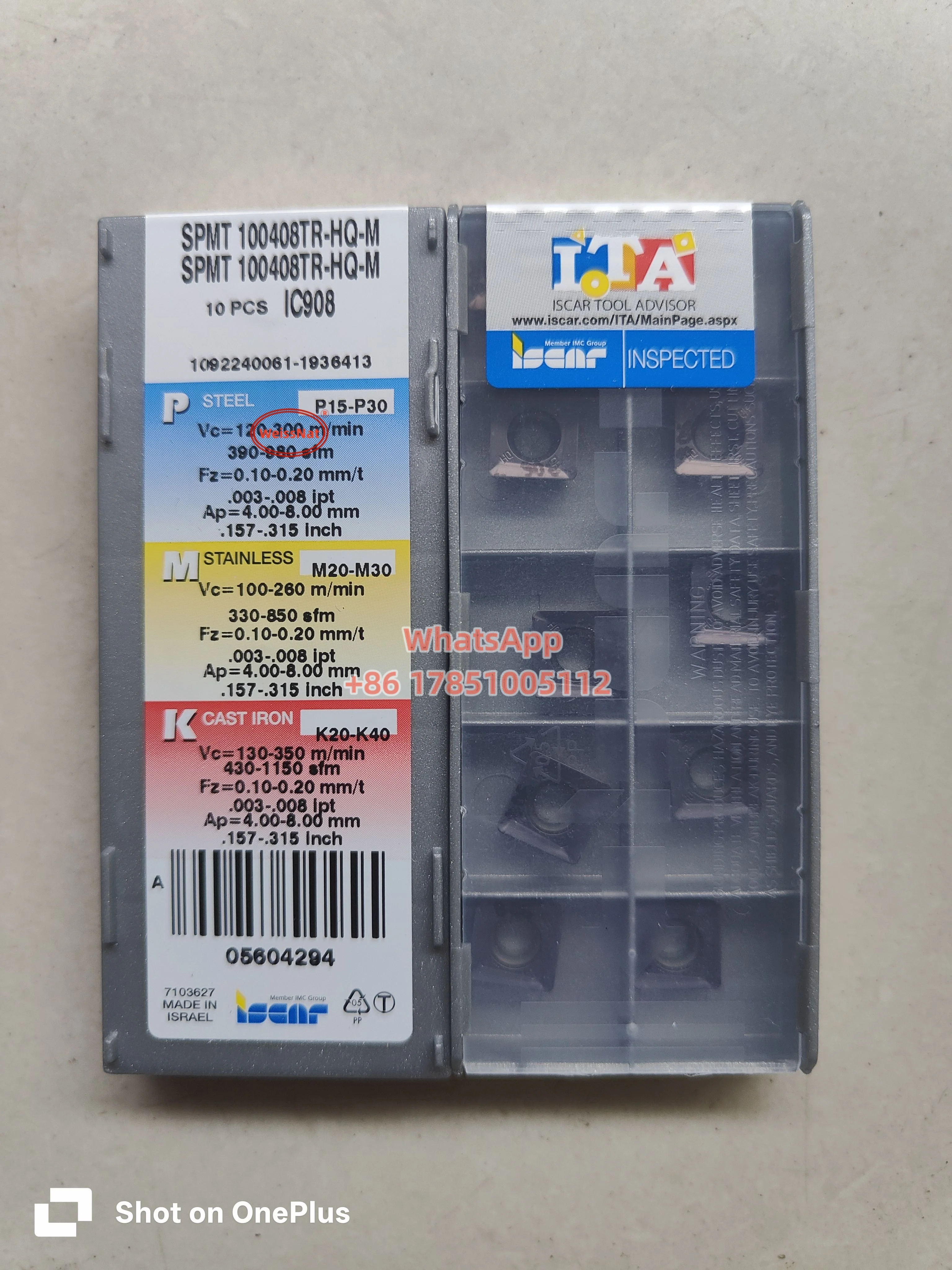 ISCAR SPMT100408TR-HQ-M IC908,SPMT100408TR-HQ-M IC928 Carbide Inserts 10pcs Milling Insert