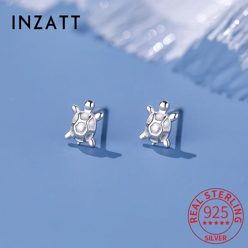

INZATT Real 925 Sterling Silver Cute Mini Turtle Stud Earrings for Charm Women Trendy Fine Jewelry Animal Geometric Accessories