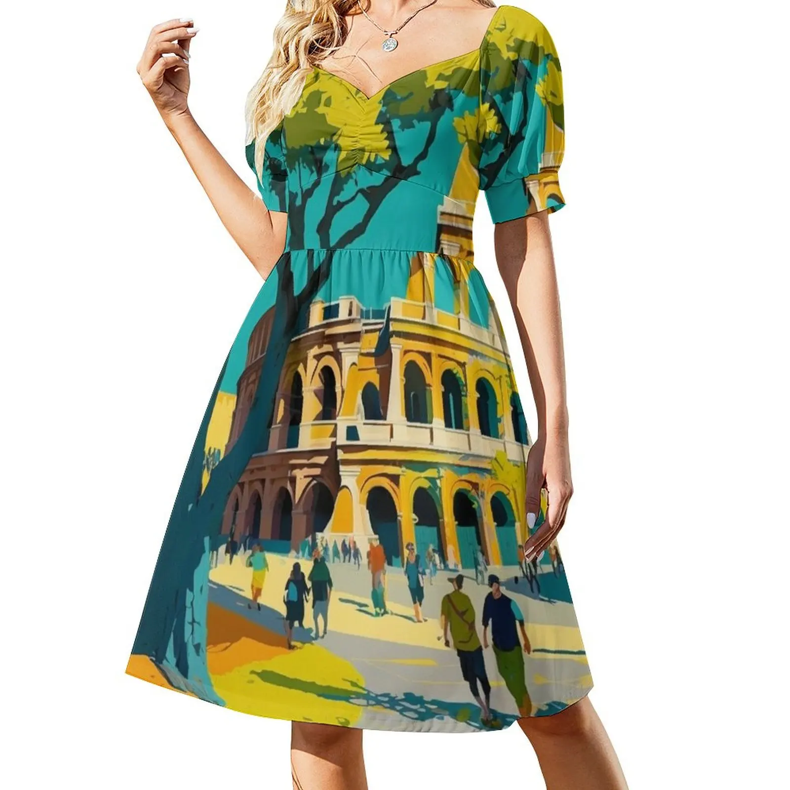 Roman Colosseum Short-Sleeved Dress women dress dress women elegant luxury purple