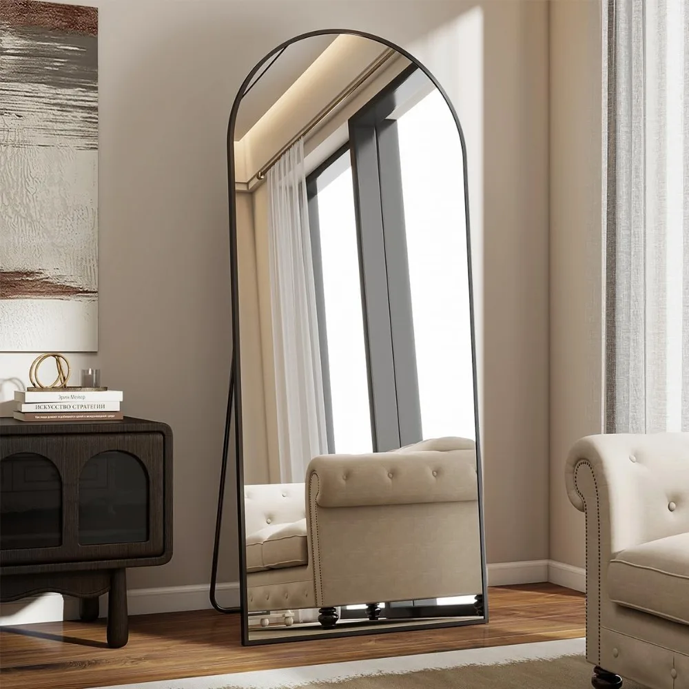 Espelho de chão dourado arqueado - Espelho de comprimento total de 65 polegadas para sala de estar - Reflexão elegante de corpo inteiro