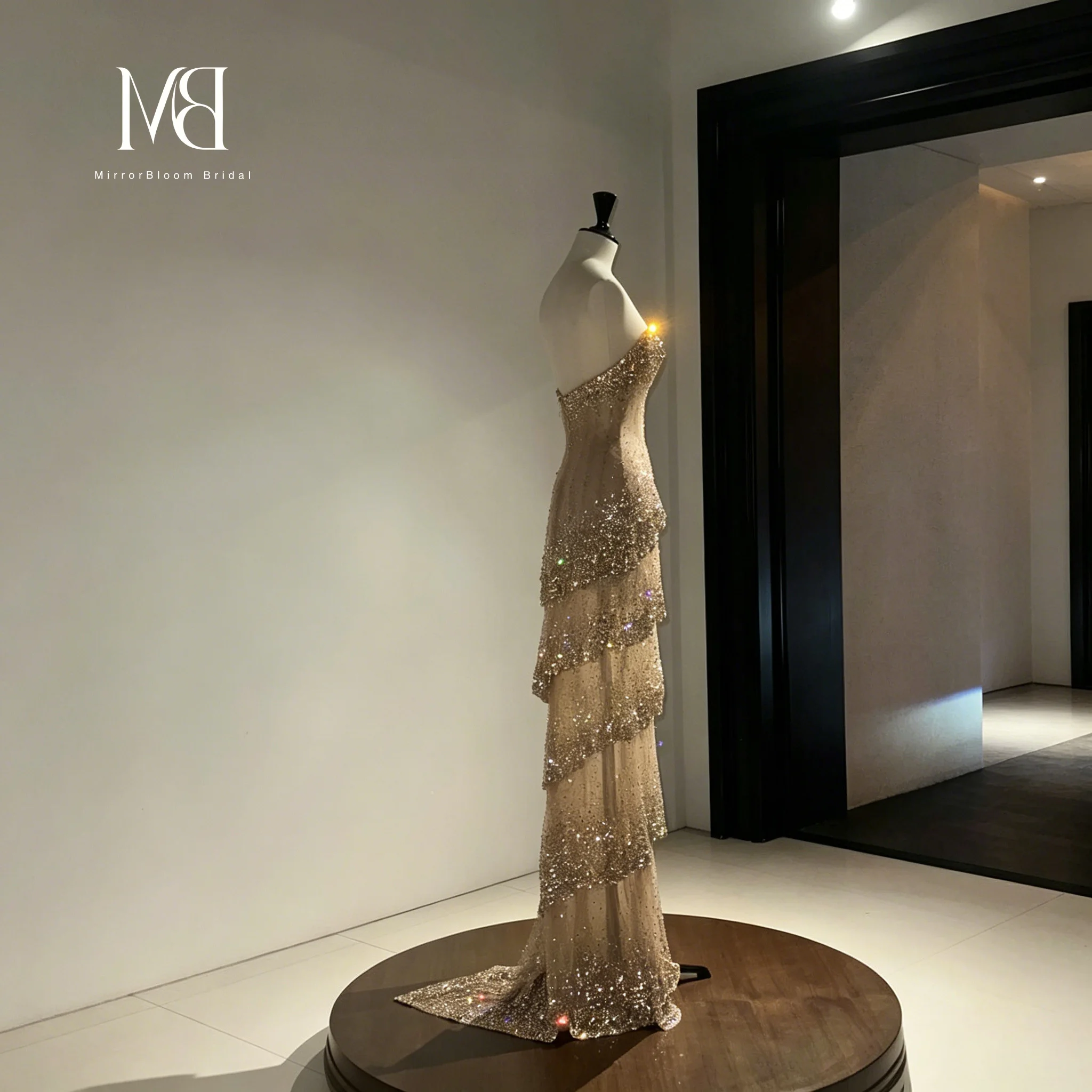Khaki Strapless Sleeveless Lace Floor-Length Formal Gown Featuring Sequin and Beadwork Embellishments view 2