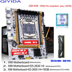 QIYIDA X99 Motherboard Set LGA 2011-3 Kit With Xeon E5 2630 V4 CPU DDR4 16GB REG ECC Memory NVME NGFF M.2 wifi X99C612 chip TPM