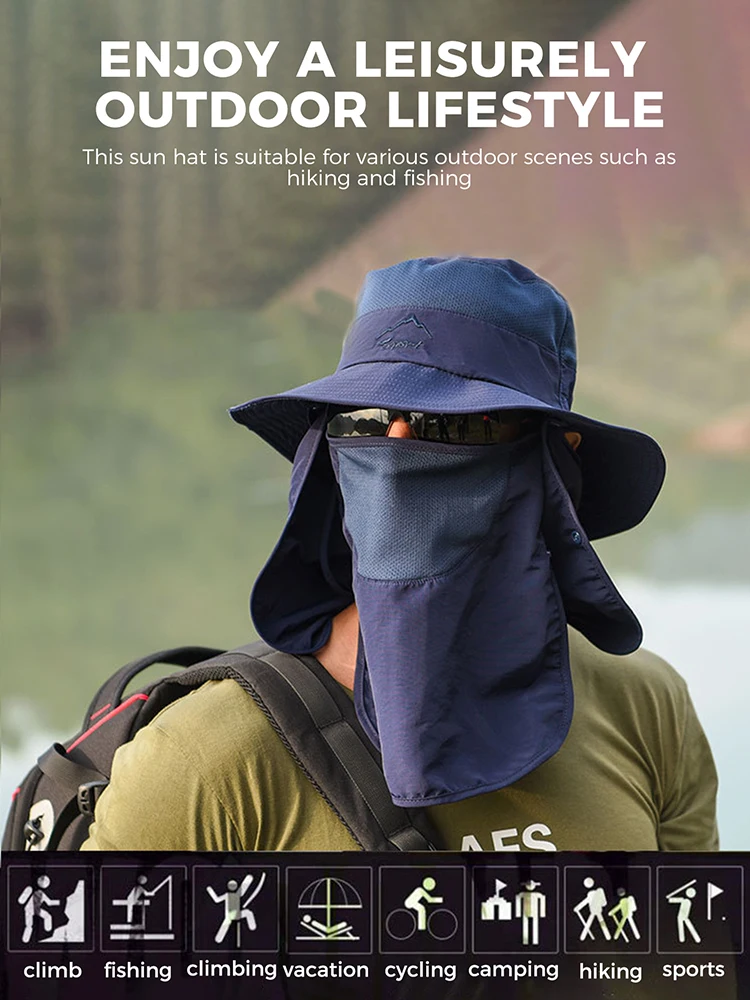 

Комплект из 2 предметов: шляпа от солнца с широкими полями и съемная маска для лица — защита от UPF, большая унисекс шляпа для занятий спортом на открытом воздухе и пляжа для мужчин и женщин, Br