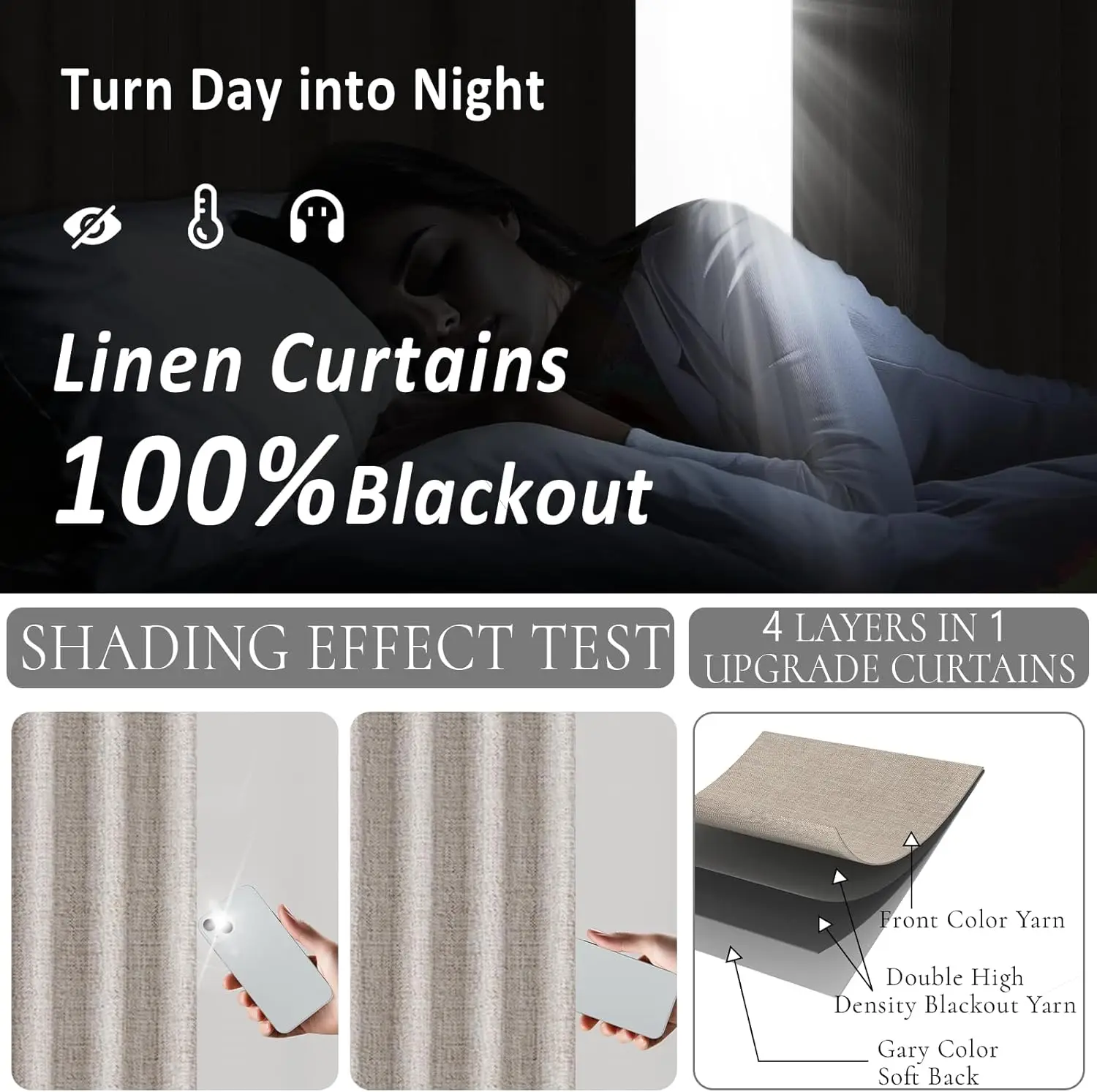 

100 Inch Long Natural Linen Pinch Pleated 100% Blackout Curtains & Drapes,Bedroom/Livingroom Farmhouse Curtains 2 Panel