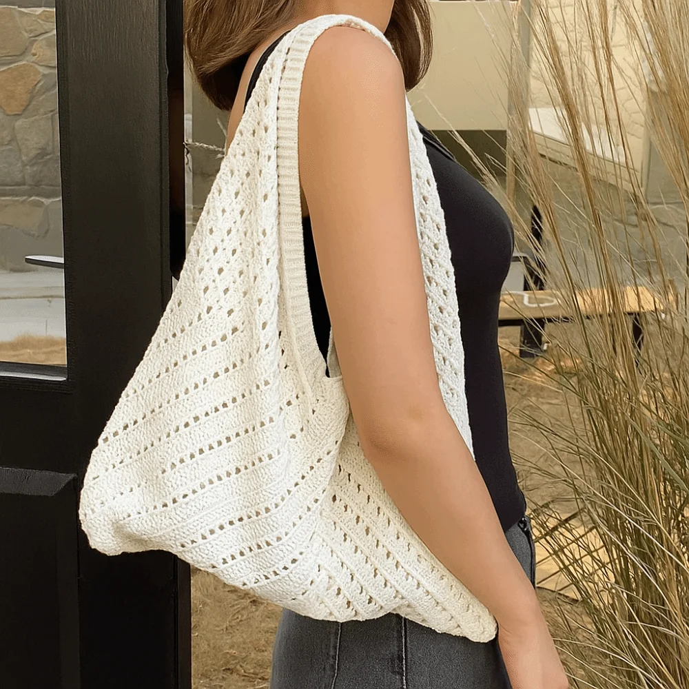 

Vintage Bohemian Hollowed Out Knitted Bag Storage Bag Handbag Weave Bag Large Capacity Fashion Crochet Tote Bag Shopping