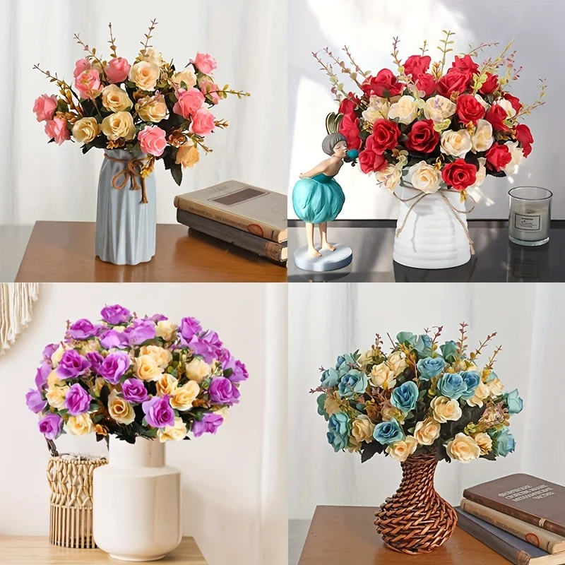 

2Pcs 24 Heads Faux Rose Flowers Artificial Roses Small Roses Silk Flowers Bouquet for Home Room Office Centerpiece Outdoor Decor