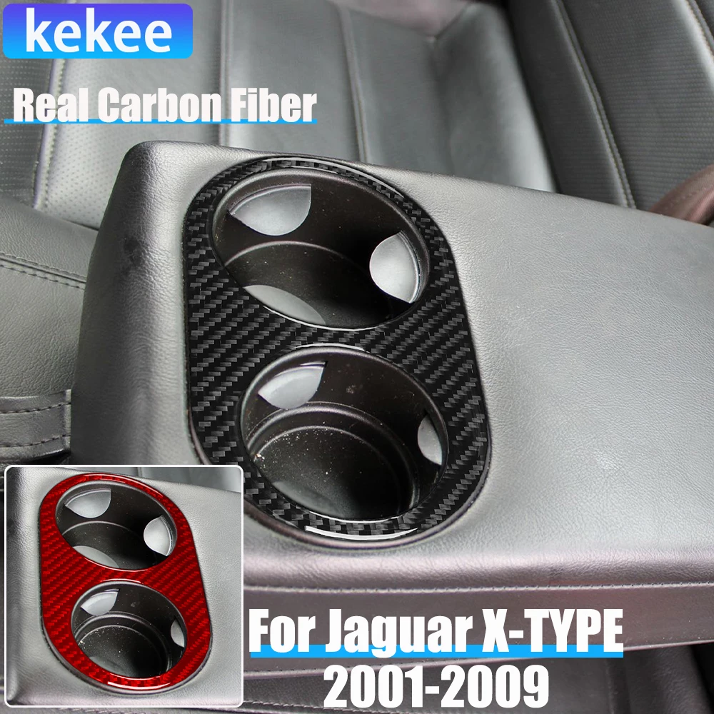 

Real Carbon Fiber Car Accessories Rear Cup Holder Panel Decorative Trim Cover Soft Sticker For Jaguar X-TYPE X400 2001-2009