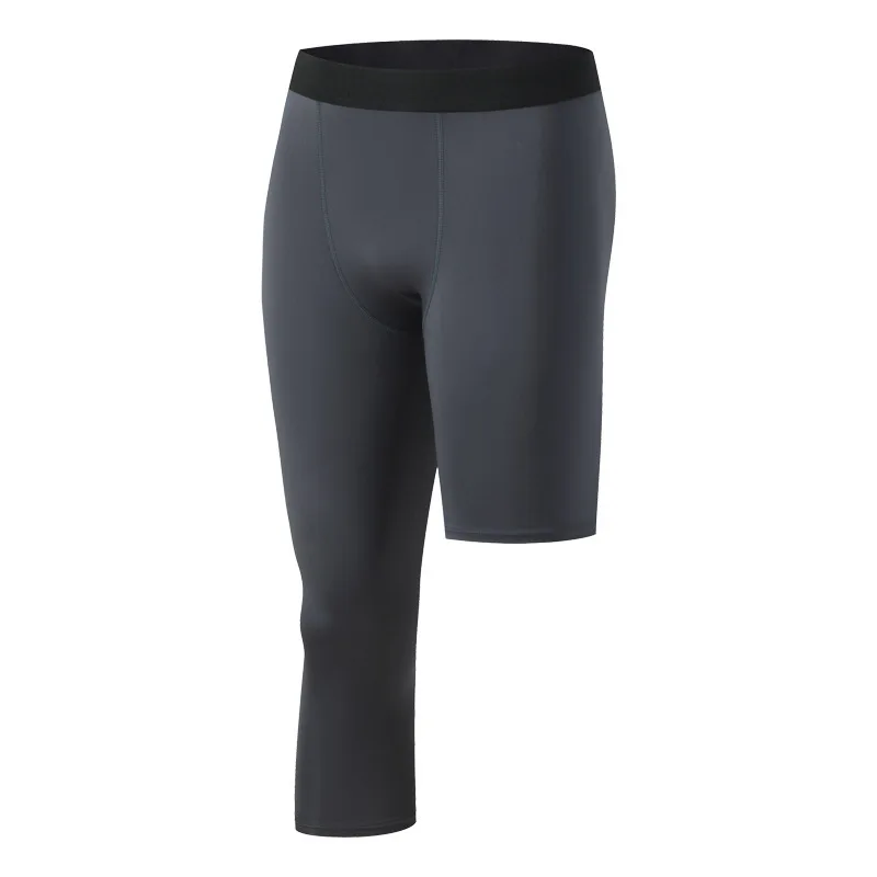Men Running Compression Pants Base Layer Exercise Trousers Tight Sport Cropped One Leg Leggings Basketball Football Yoga Fitness