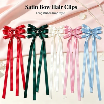 2 Pcs Fabric Hair Bow Hairpin for Women Girls Ribbon Hair Clips Headwear Black White Bow…