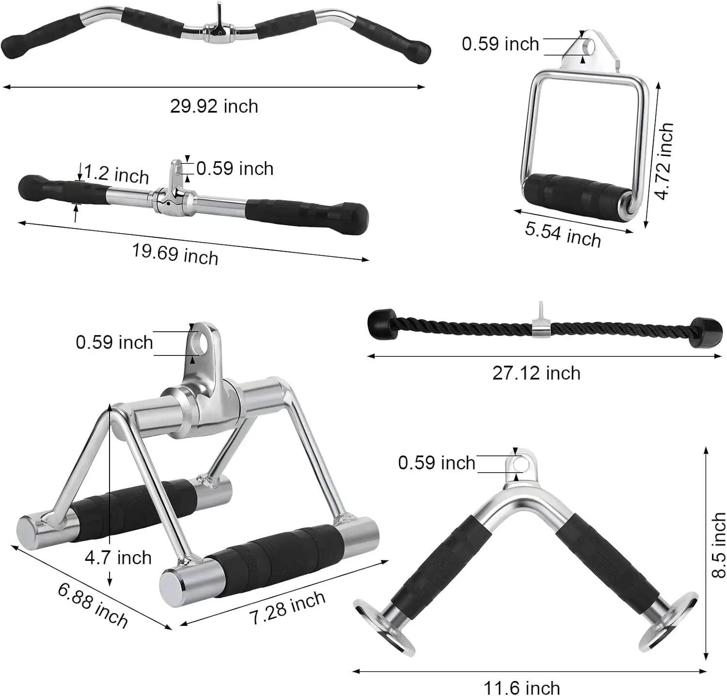 Junkin 19 Pieces Lat Pull Down Bars Cable Machine Attachments For Home Gym Triceps Rope Pull Down Equipment Weight Machine