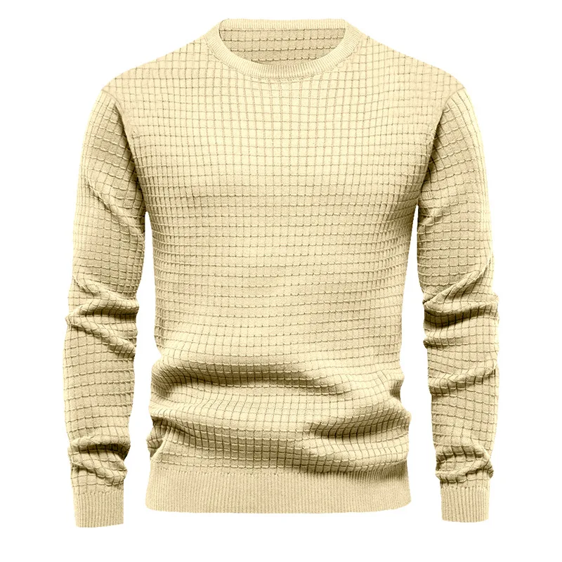 

Autumn and winter men's knitwear thin small square loose European and American round neck casual long sleeved T-shirt for men