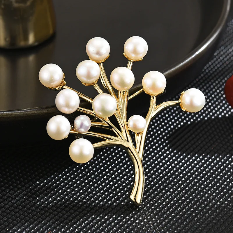 

New Design Sense High-grade Fresh Water Pearl Fortune Tree Brooch Atmospheric Fashion Everything Atmospheric Suit Accessories