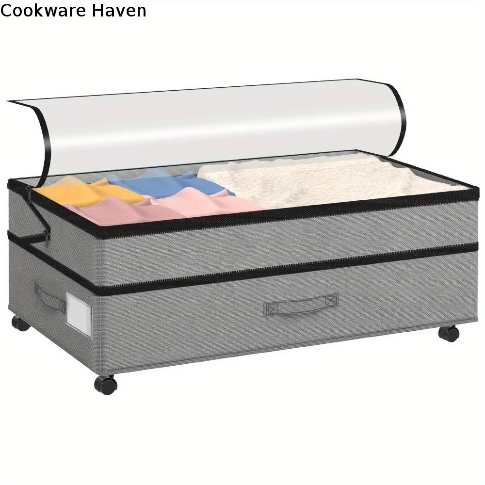 Stackable Under Bed Storage Box Clear Lids Dust-proof Rollable Storage Box Large Capacity Adjustable Underbed Drawer with Wheels