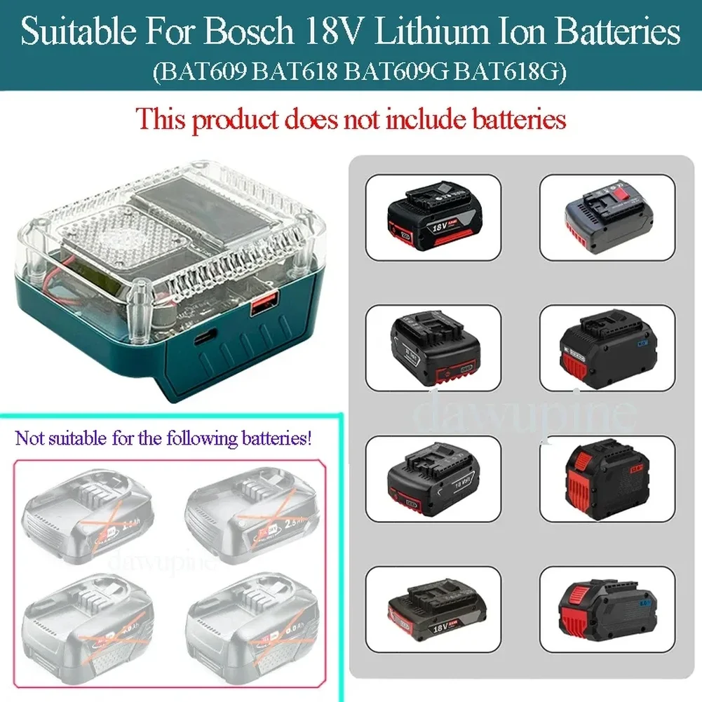 Adaptador de bateria 18v tipo-c, carregador rápido, portas usb duplas, proteção contra sobretensão, carregador de proteção contra sobretensão