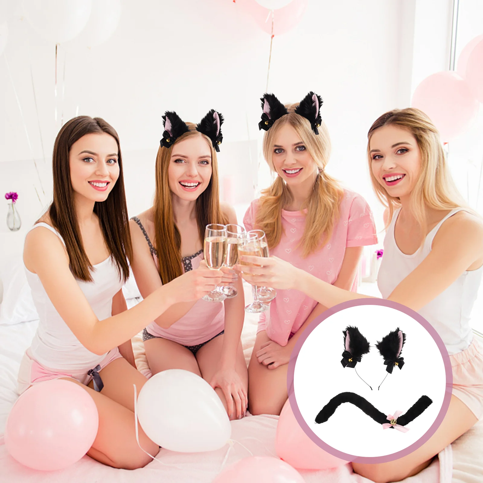 Bandeau oreilles de chat, 2 pièces, accessoires de Cosplay, Costume en fourrure de queue pour filles, vêtements