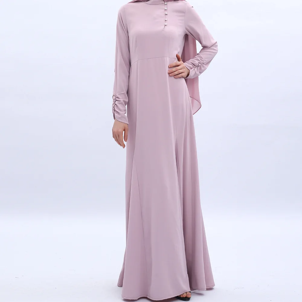 

Pearl Button Abaya for Women Fashion Simple Long Dress Dubai Long Sleeves Muslim Dress Turkey Islam Clothing Loose Solid Abayas