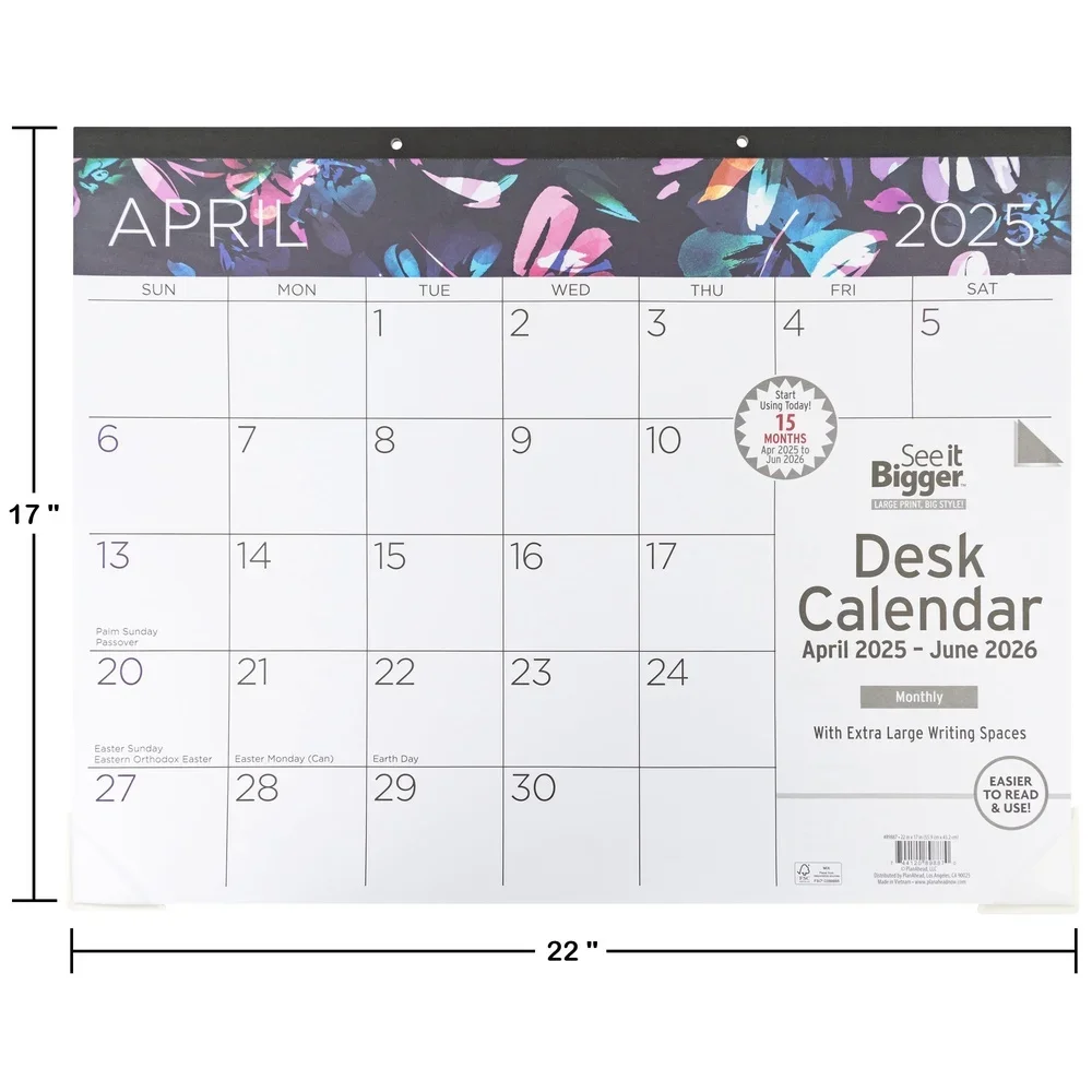 Large 22x17 Monthly Desk Pad Calendar 15 Months April 2025 to June 2026 Blotter with Premium Quality Paper Easy Removal and