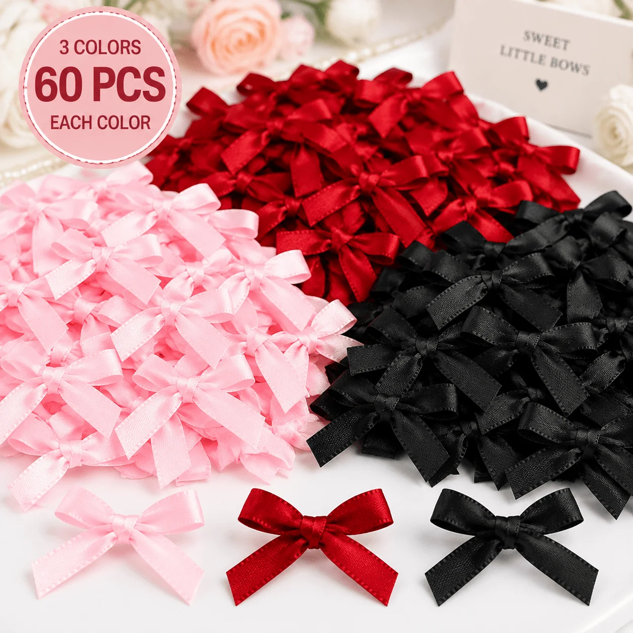 Bow Tie Pre Tied - 60 fiocchi in raso mini, rossi,