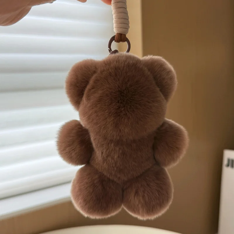 

Плюшевый брелок-мишка из натурального меха кролика рекс для сумок, милый подарок для женщин