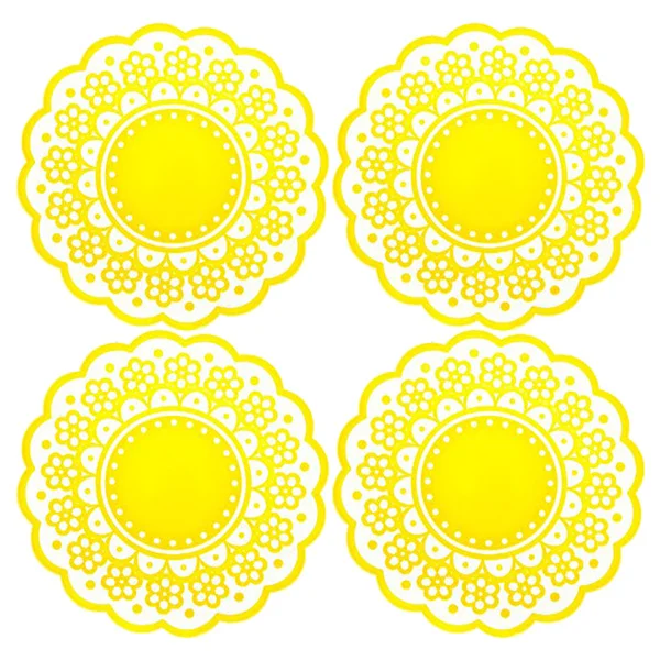 

4Pcs Round Silicone Cup Coasters Hollow-Out Lace Pattern Non-Slip Insulated Mats Yellow Heat-Resistant Cup Pads for Home