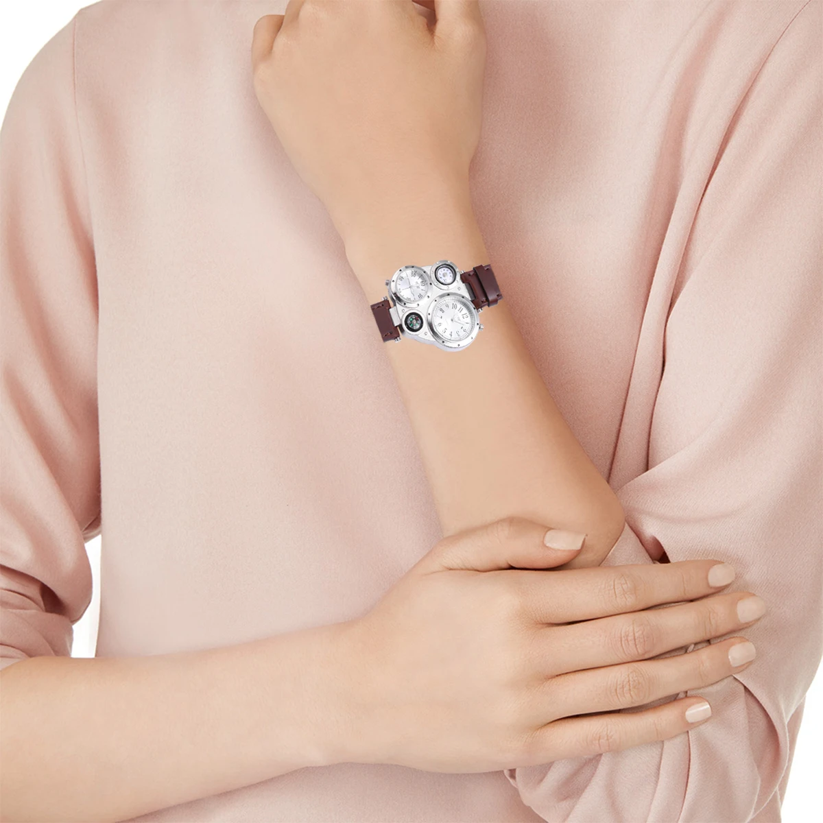 

1Pcs Outdoor Sports Thermometer Compass Quartz Watch With Precise Movement Mens Dark Coffee Band