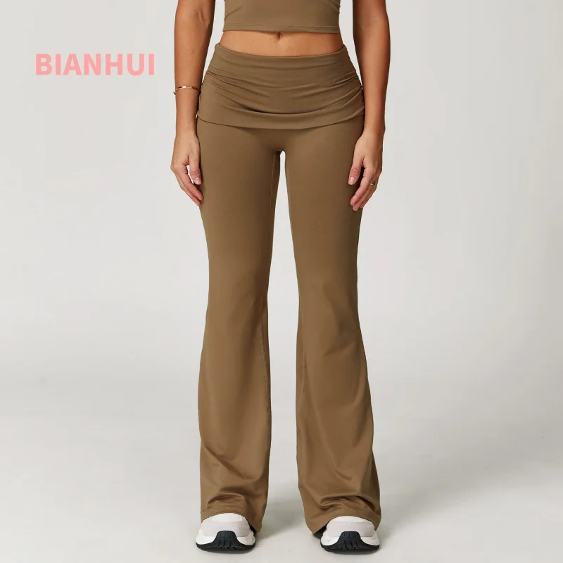 

BIANHUI Pleated Yoga Pants Folded High-Waist Running Sports Tight Versatile Flared Pants For Women Sporty Leggings Woman
