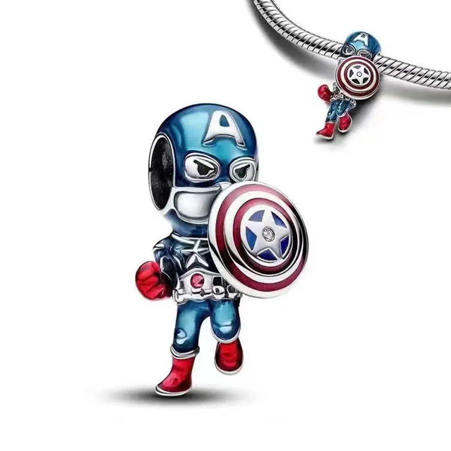 

2025 100% 925 sterling silver pendant Captain America beads Suitable for original DlY bracelet, women's fashion gift