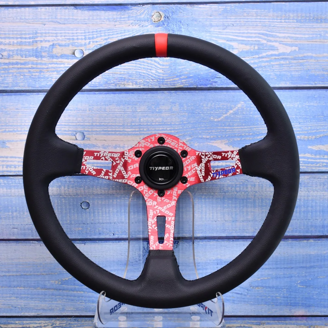 

TIYPEOR 340MM Personalized Logo Holder in corn Color and Red Universal Steering Wheel High-end and Durable Design