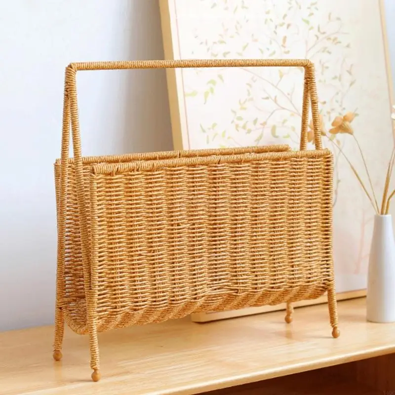 Practical Light Brown Magazine Organizers Sturdy Artificial Rattan Storage Stand Y4QC