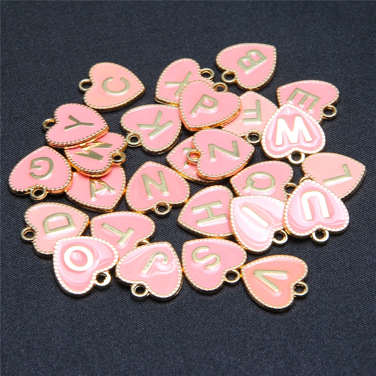 26pcs/10pcs Heart-shaped Alphabet Letter Double Face Enamel Charms Gold color 15*15mm pendants jewelry making Handmade craft