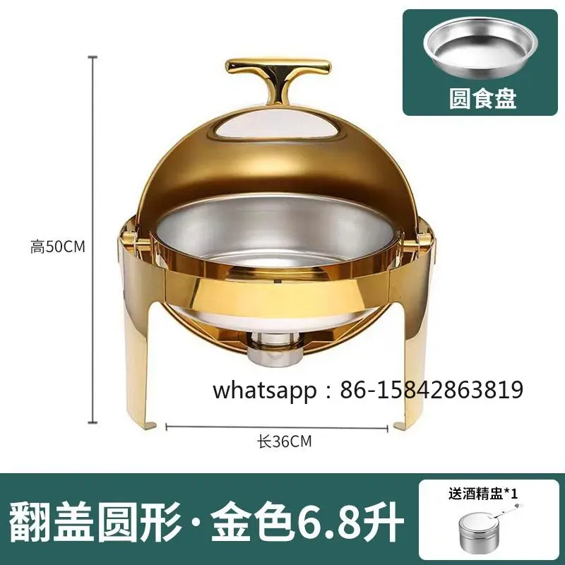Hydraulic Full Flip Buffet Food Warmer Visual Glass Alcohol & Electric Dual Heating Insulation Stove for Hotel Restaurant