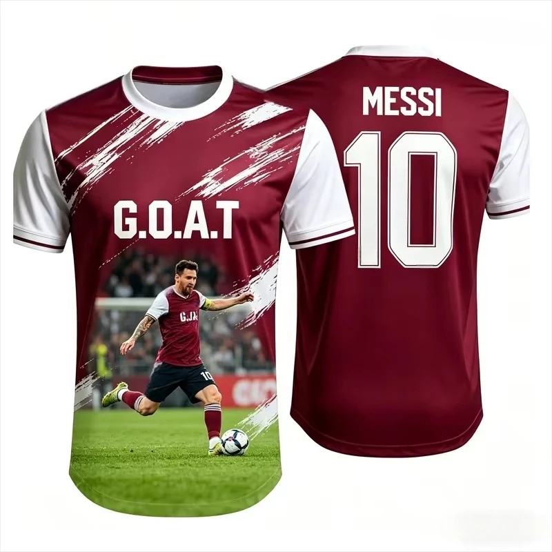 2026 Summer Men's Messi Fan #10 Football T-shirt Short Sleeve Jersey Fashion Oversized Streetwear Tops Kids Clothes