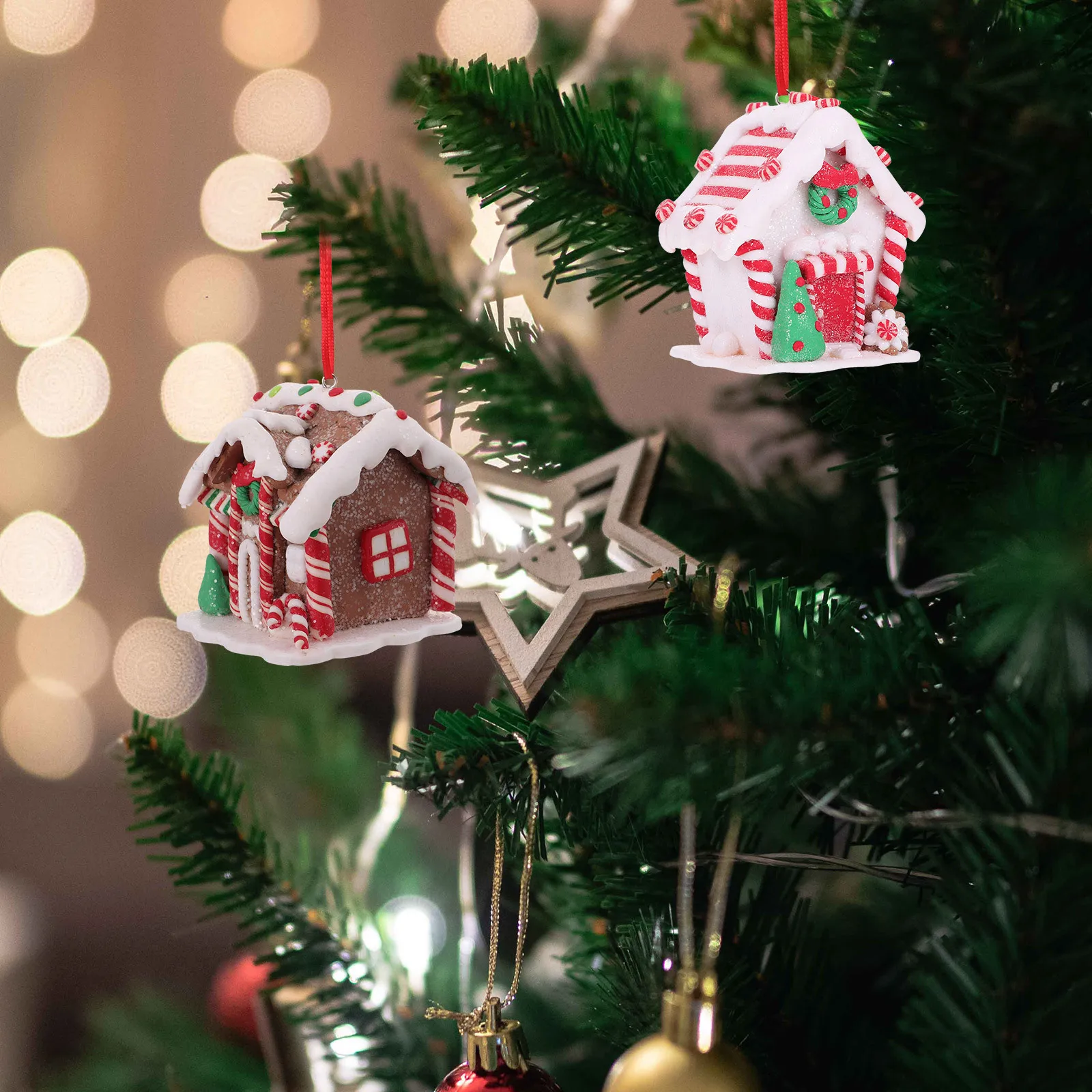 

3Pcs Gingerbread House Hanging Ornament Clay Christmas Tree Decoration Miniature Xmas Village House Supplies Gingerbread Houses